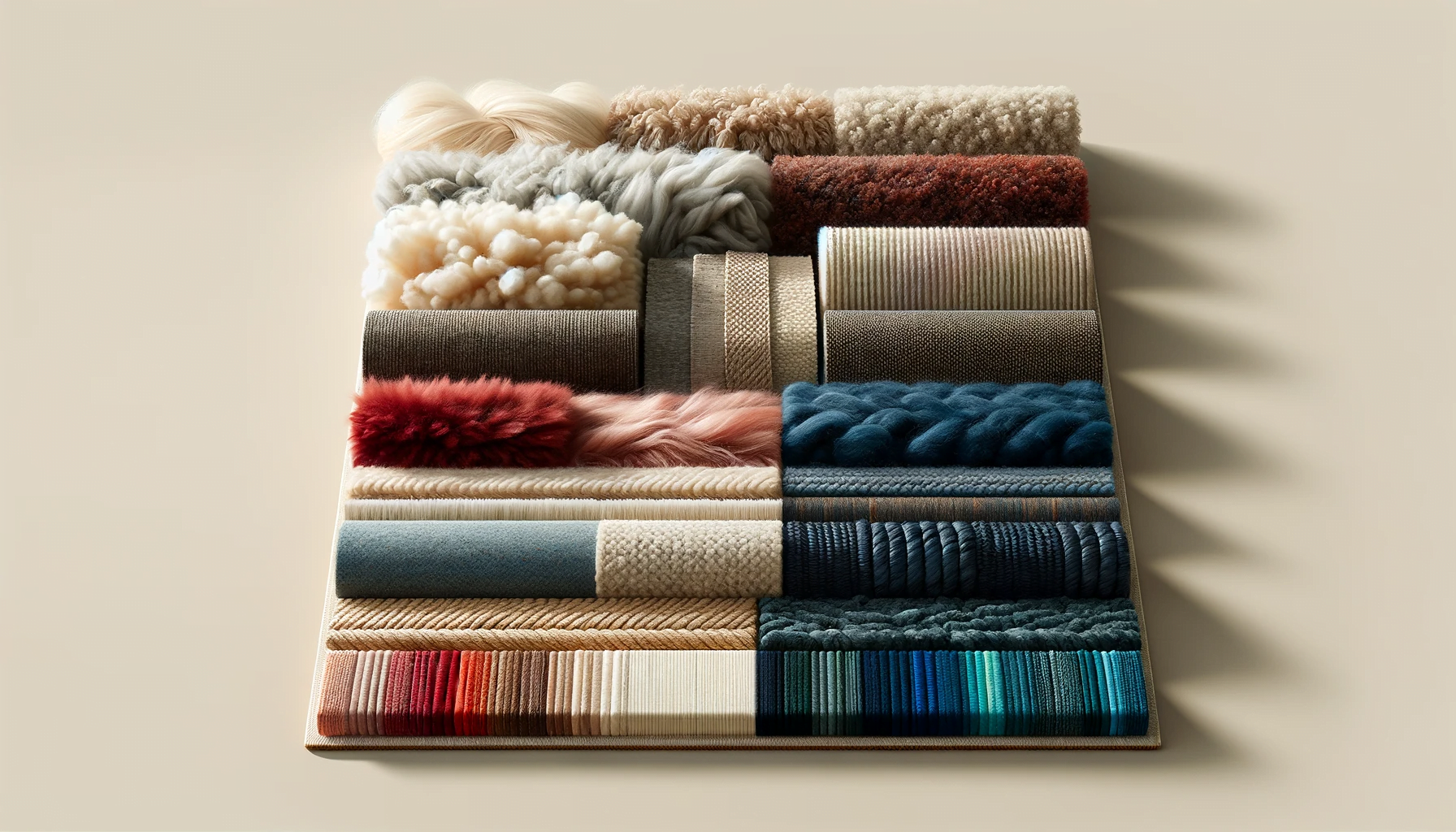 A box of rugs made out of silk, wool, cotton, jute, and synthetic fibres