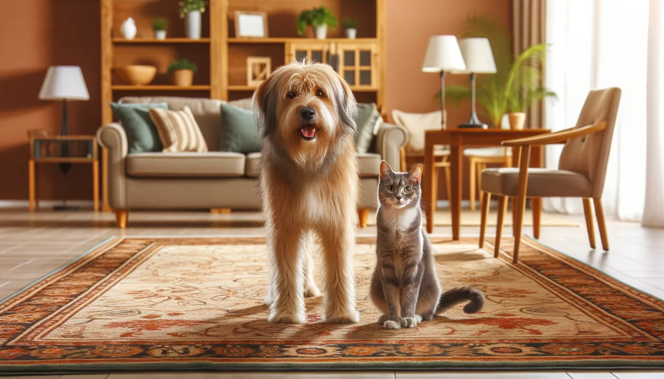 Dog and Cat on a rug