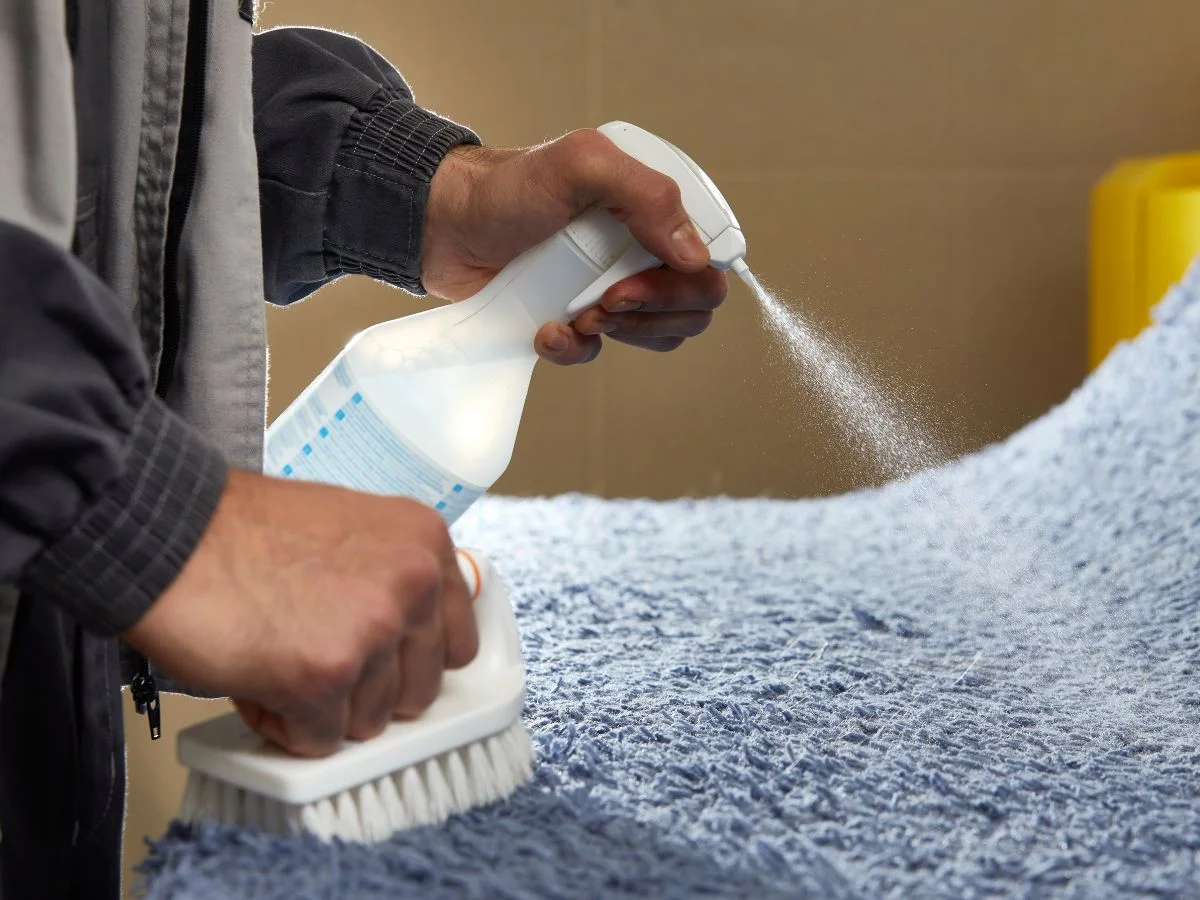 How to Remove Water Stains From Fabric 4 applying spray to a blanket to remove stain