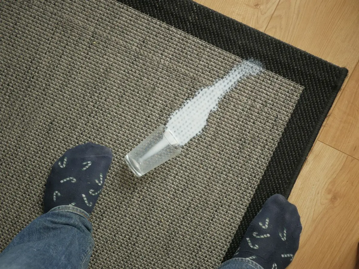 milk spilt on mat